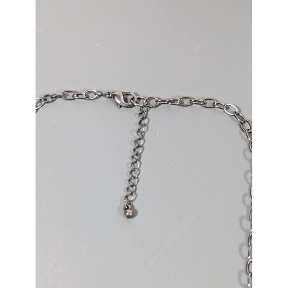 Red Shell Gray Metallic Layered Statement Necklace Boho Whimsigoth Y2K 19" - Picture 6 of 8